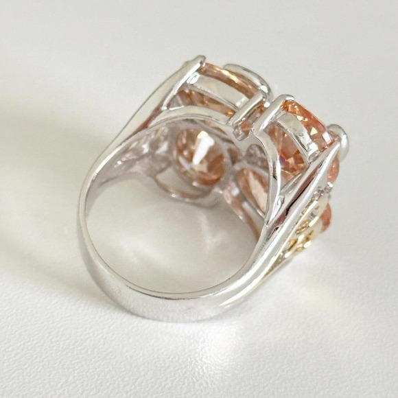 SETA 925 Sterling Silver Huge Clear & Orange CZ Chunky Statement Ring Size 11 - Picture 8 of 15
